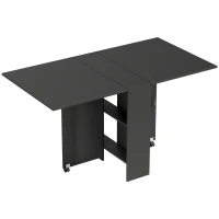 HOMCOM Mesa de Cocina Plegable con 2 Ruedas 2 Estantes de Almacenaje y 2 Alas Abatibles Estilo Moderno 75x140x74 cm Negro(m-1)