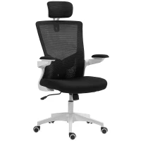 HOMCOM Ergonomischer Bürostuhl, Bürosessel, klappbare Armlehnen, Lendenstütze, Kopfstütze, 60x63x120cm, schwarz(m-7)