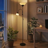 HOMCOM Uplighter, moeder-en-kind staande lamp, hoge lamp met 3 kleurtemperaturen en flexibele zwanenhals, zwart(m-9)