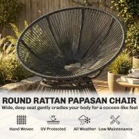 Outsunny Papasan-stoel 360° draaibaar Rieten stoel met Kussen Stalen frame Ronde Loungestoel Grijs(m-5)