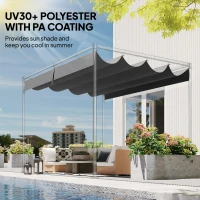 Outsunny Retractable Pergola Canopy Only, 3.92 x 3.5 m, UV30+ Replacement Canopy Cover for 4 x 3 m Pergola, Dark Grey(m-5)
