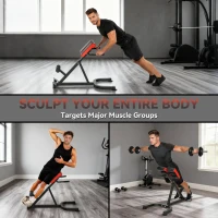 SPORTNOW Krzesło treningowe, Ławka fitness, Hantelbank, Stal, regulowany, Uchwyty, Czerwony+Czarny(m-4)