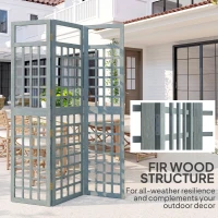 Outsunny 3-Panel Garden Privacy Screen, Freestanding Foldable Wooden Outdoor Divider/Trellis, Decorative Privacy Screen, Grey(m-6)