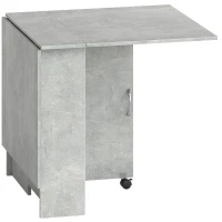 HOMCOM Mesa de Cocina Plegable con Ruedas 2 Estantes de Almacenaje y 2 Alas Abatibles Estilo Moderno 75x140x74 cm Gris Cemento(m-1)