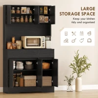 HOMCOM Buffetkeukenkast met werkblad, 6 deuren, hoge opbergkast met planken, zwart(m-4)