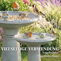 Outsunny Vogelbad van hars voor buiten, rond vogelbad 51 cm met steenlook, vrijstaand voeder- en drinkstation voor vogels, Grijs(m-4)