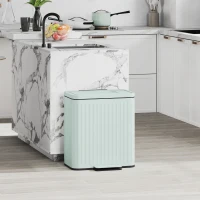HOMCOM Coș de gunoi pentru bucătărie, 2 x 20 L compartimente, separare eficientă a deșeurilor, pedală, Plastic, Metal, Verde(m-2)