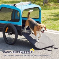 PawHut Dog Bike Trailer with Flip-Down Ramp Tailgate, Quick Release Frame, Universal Bicycle Coupler, Reflectors, Blue(m-5)