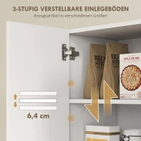 HOMCOM Keukenkast met open schappen, vakken, wijnrek, voorraadkast met 5 kastdeuren, MDF, Wit(m-5)