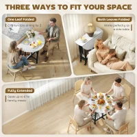 HOMCOM Folding Dining Table, Drop Leaf Table with Open Shelf, Rolling Kitchen Table for Dining Room, Small Spaces, White Marble(m-4)