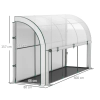 Outsunny Muurgemonteerd Kas, Toegankelijk Plantenhuis, Kunststof Zeil, 300 x 80 x 157 cm, Wit(m-3)