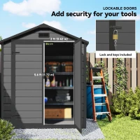 Outsunny 6'x4.5' Garden Storage Shed, Lockable Garden Shed with Double Doors, Window, Vent and Plastic Roof, Dark Grey(m-7)