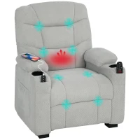 HOMCOM Electric Massage Recliner Armchair with Vibration, Heat, Whisper-Quiet Motor, Memory Function, Fleece Power Reclining Chair with Spring Pack, USB Port, Footrest, Side Pocket, Cup Holders, Grey(m-10)