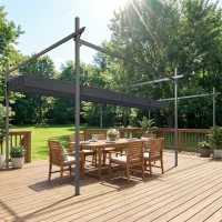 Outsunny Pérgola de Jardín 6x3 m Gazebo con Techo Retráctil de Poliéster Resistente a los Rayos UV Gris Oscuro(m-9)