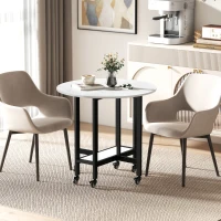 HOMCOM Folding Dining Table, Drop Leaf Table with Open Shelf, Rolling Kitchen Table for Dining Room, Small Spaces, White Marble(m-10)