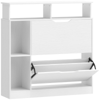 HOMCOM Schoenenkast met 2 Klappen Schoenenrek met Verstelbare Tussenschotten, Open Rekken voor 12 Paar Schoenen 89 x 25 x 92 cm Wit