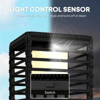 Outsunny Garden Rattan Lamp, 68 cm Solar Rattan Floor Lamp, Solar Garden Light with Auto On/Off LEDs, IP44 Waterproof, Black(m-5)