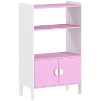 AIYAPLAY Libreria per bambini, 2 Ripiani, 2 Armadietti, autoportante, Design anti-ribaltamento, Piedini antiscivolo, MDF, Rosa+bianco(m-1)