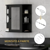 HOMCOM Specchiera Bagno con 6 Ripiani Aperti e 2 Chiusi, in Legno e Vetro, 66x17x63 cm, Nero(m-6)