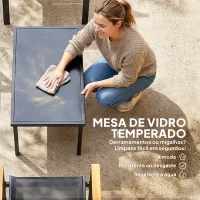 Outsunny Conjunto de Jardim Exterior de 4 Peças com Sofá de 2 Lugares 2 Cadeiras e Mesa de Vidro Temperado Tecido Textilene Preto(m-6)