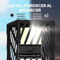 Outsunny Linterna de Jardín de Ratán Farola Solar Exterior con Luces LED Encendido y Apagado Automático Impermeable IP44 Negro(m-5)