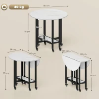 HOMCOM Folding Dining Table, Drop Leaf Table with Open Shelf, Rolling Kitchen Table for Dining Room, Small Spaces, White Marble(m-3)