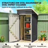Outsunny Magazie de Grădină 0,74m² din Oțel Galvanizat cu Guri de Aerisire, Magazie cu Ușă Blocabilă, Acoperiș Înclinat, Mănuși, Depozitare Unelte, 107,5x91x185 cm, Gri Închis(m-6)
