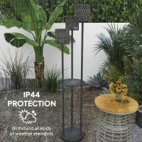 Outsunny Boho Rattan Floor Lamp, 3-Lights Rattan Lamp with Shelf, Freestanding Solar Garden Light with Auto On/Off Lights, Grey(m-8)