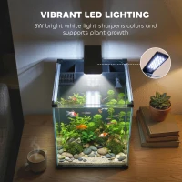 PawHut Aquarium Compleetset 36L Nano Aquarium met LED-verlichting, filtersysteem en pomp, 30 x 30 x 45,5 cm, zwart(m-7)