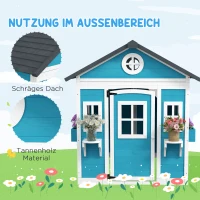 Outsunny Kinderspeelhuis, Houten Speelhuis voor Kinderen, Buitentuin Speelhuis met Ramen, Bloempotten, 3-8 Jaar, Blauw(m-5)