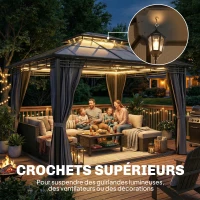 Outsunny Tonnelle de Jardin Pavillon Toit Rigide en Polycarbonate Deux Niveaux Imperméable UV50+ 356x296x285cm Gris Foncé(m-7)