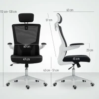 HOMCOM Ergonomischer Bürostuhl, Bürosessel, klappbare Armlehnen, Lendenstütze, Kopfstütze, 60x63x120cm, schwarz(m-3)