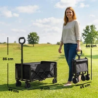 Outsunny 80L Foldable Festival Trolley on Wheels, Collapsible Wagon Cart with Drop-Down Tailgate, Adjustable Handle, Black(m-3)
