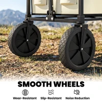 Outsunny 95L Foldable Festival Trolley on Wheels, Collapsible Wagon Cart with Adjustable Handle and 2 Cup Holders, Khaki(m-8)