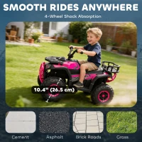AIYAPLAY 12V Kids Electric Ride on ATV, Battery-Powered Quad Bike w/ Spring Suspension, Forward Backward, Storage Basket, Pink(m-6)