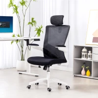 HOMCOM Ergonomischer Bürostuhl, Bürosessel, klappbare Armlehnen, Lendenstütze, Kopfstütze, 60x63x120cm, schwarz(m-2)