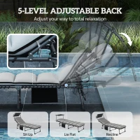 Outsunny Folding Sun Lounger with Canopy, Reclining Sunbed with Cushion, Side Pocket, Carrying Handle, Light Grey(m-5)