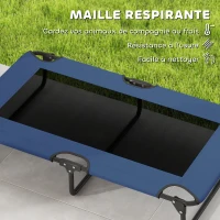 PawHut Lit surélevé pour chiens pliable rafraîchissant, lit de camp pour animaux en maille respirante 107x61x20cm bleu foncé(m-7)