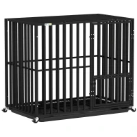 PawHut Heavy Duty Dog Crate, Dog Cage with Wheels for Medium Large Breeds, Metal Pet Kennel with Removable Tray(m-1)