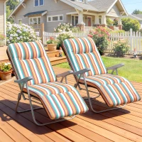 Outsunny Set of 2 Foldable Patio Sun Lounger with Adjustable Backrest and Cushion, Multicoloured(m-9)