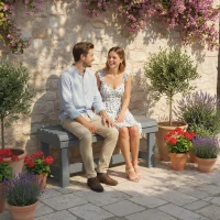 Outsunny Wooden Outdoor Bench, 2 Seater Garden Bench, Backless Patio Bench with Slatted Curved Seat, Grey Embossed Finish(m-2)