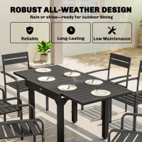 Outsunny Expandable Patio Dining Table for 4-6 People, 80-160 cm Aluminium Extendable Outdoor Patio Table with Slatted Top, Black(m-6)