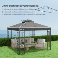 Outsunny Copertura per Gazebo da Giardino 3x3m UPF30+ a 2 Livelli in Poliestere Grigio Scuro(m-3)