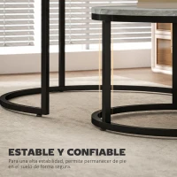 HOMCOM Juego de 2 Mesas de Centro Mesas Nido Moderna Mesitas Auxiliares Redondas Efecto Mármol Marco de Metal Gris(m-6)