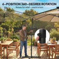 Outsunny 3 m Garden Cantilever Parasol with LED Solar Light, Round Overhanging Umbrella with 360° Rotation, Cover, Khaki(m-7)