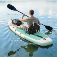 Outsunny Prancha Paddle Surf Insuflável SUP Extra Longa de 335 cm com Assento Remo Conversível Quilhas Bomba e Mochila Carga 180 kg(m-6)