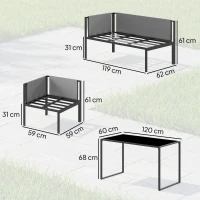 Outsunny Gartenlounge Ecksofa Außen 6-teilig Polster 10cm Hoher Tisch und 2 Fußhocker Grau(m-3)