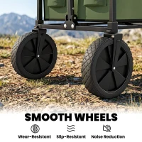 Outsunny 95L Foldable Festival Trolley on Wheels, Collapsible Wagon Cart with Adjustable Handle and 2 Cup Holders, Dark Green(m-8)