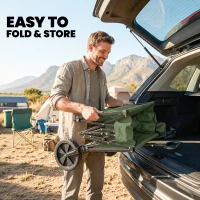 Outsunny 95L Foldable Festival Trolley on Wheels, Collapsible Wagon Cart with Adjustable Handle and 2 Cup Holders, Dark Green(m-5)