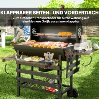 Outsunny Houtskoolgrill van Staal BBQ Smoker met Deksel Handgrepen Thermometer Wielen Verplaatsbaar 114 x 65 x 95 cm(m-7)